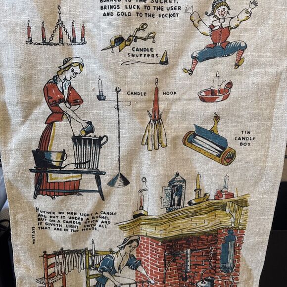 Vintage Wert Linen Tea Towel Bible Verse Colonial Candle Making Dish Bee Hive - Picture 9 of 10